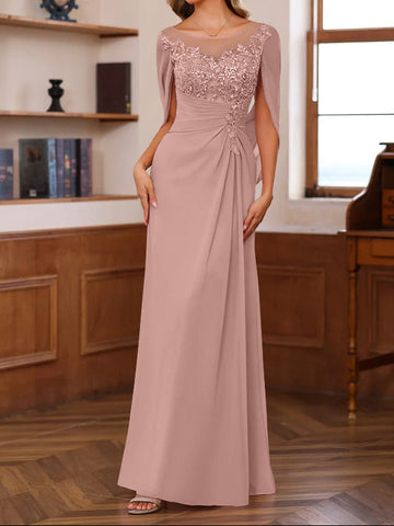 A-Line/Princess Scoop Floor-Length Mother of the Bride Outfits with Pleated & Sequins