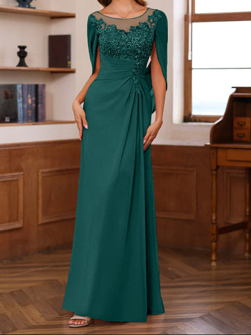 A-Line/Princess Scoop Floor-Length Mother of the Bride Outfits with Pleated & Sequins