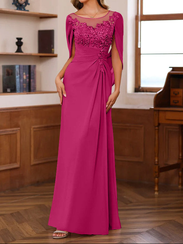 A-Line/Princess Scoop Floor-Length Mother of the Bride Outfits with Pleated & Sequins