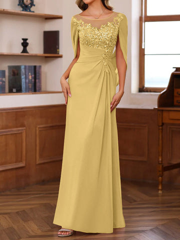 A-Line/Princess Scoop Floor-Length Mother of the Bride Outfits with Pleated & Sequins