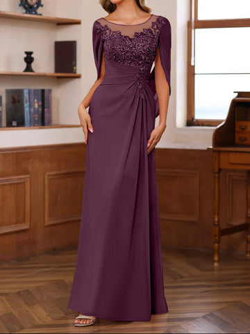A-Line/Princess Scoop Floor-Length Mother of the Bride Outfits with Pleated & Sequins
