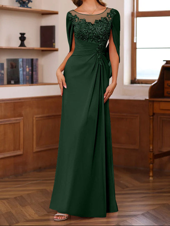 A-Line/Princess Scoop Floor-Length Mother of the Bride Outfits with Pleated & Sequins