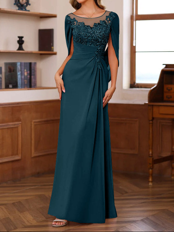 A-Line/Princess Scoop Floor-Length Mother of the Bride Outfits with Pleated & Sequins
