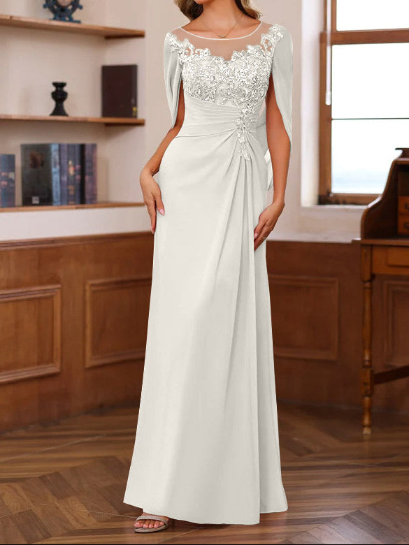 A-Line/Princess Scoop Floor-Length Mother of the Bride Outfits with Pleated & Sequins