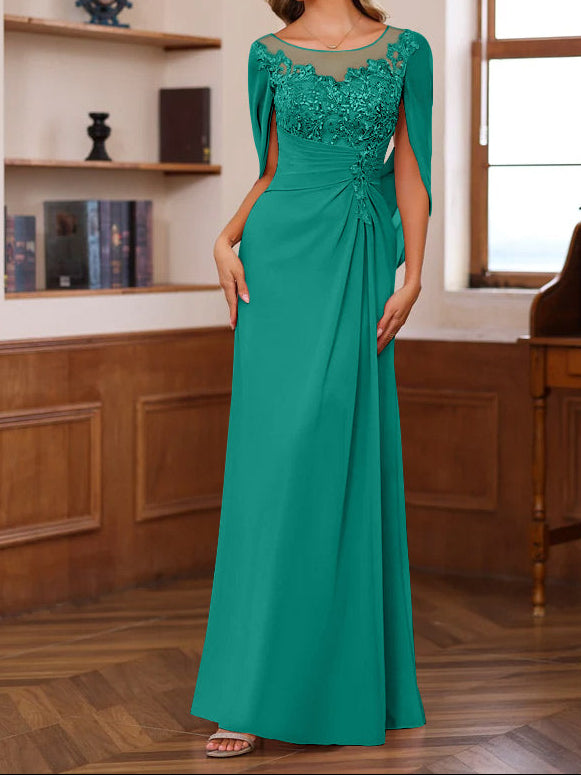 A-Line/Princess Scoop Floor-Length Mother of the Bride Outfits with Pleated & Sequins