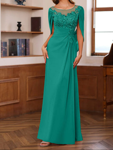 A-Line/Princess Scoop Floor-Length Mother of the Bride Outfits with Pleated & Sequins
