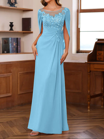 A-Line/Princess Scoop Floor-Length Mother of the Bride Outfits with Pleated & Sequins