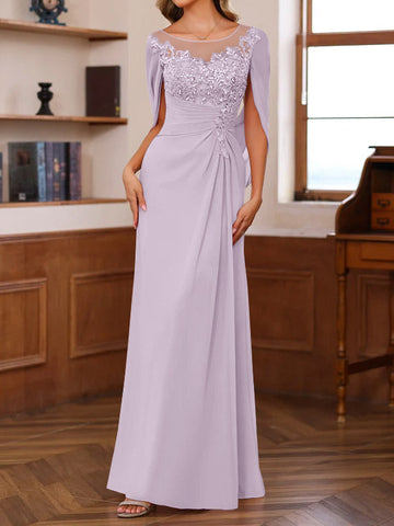 A-Line/Princess Scoop Floor-Length Mother of the Bride Outfits with Pleated & Sequins