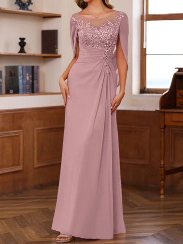 A-Line/Princess Scoop Floor-Length Mother of the Bride Outfits with Pleated & Sequins