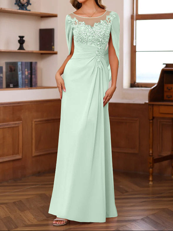 A-Line/Princess Scoop Floor-Length Mother of the Bride Outfits with Pleated & Sequins