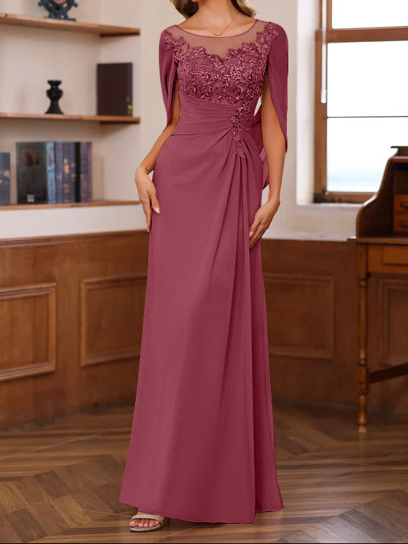A-Line/Princess Scoop Floor-Length Mother of the Bride Outfits with Pleated & Sequins