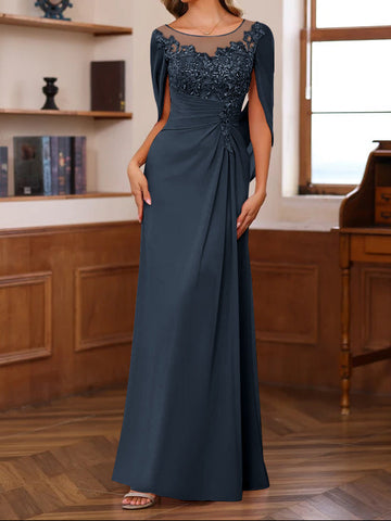 A-Line/Princess Scoop Floor-Length Mother of the Bride Outfits with Pleated & Sequins