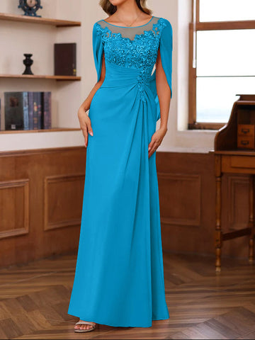 A-Line/Princess Scoop Floor-Length Mother of the Bride Outfits with Pleated & Sequins