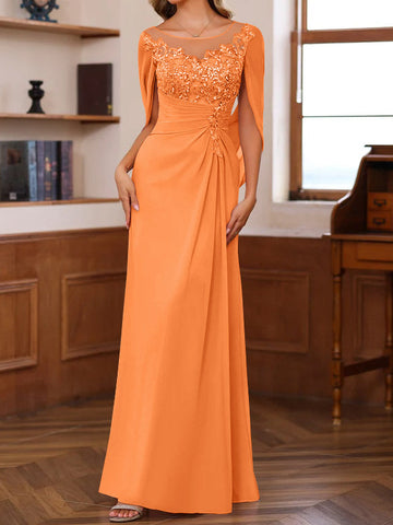 A-Line/Princess Scoop Floor-Length Mother of the Bride Outfits with Pleated & Sequins