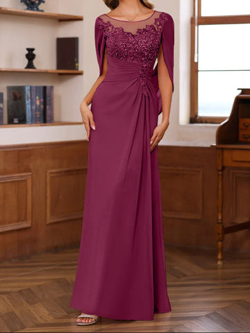 A-Line/Princess Scoop Floor-Length Mother of the Bride Outfits with Pleated & Sequins