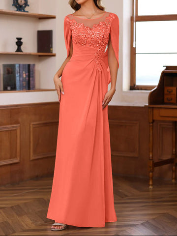 A-Line/Princess Scoop Floor-Length Mother of the Bride Outfits with Pleated & Sequins
