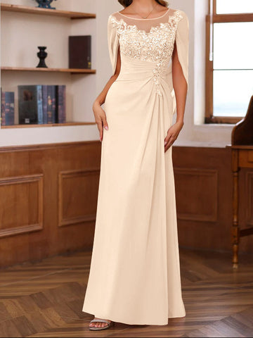 A-Line/Princess Scoop Floor-Length Mother of the Bride Outfits with Pleated & Sequins