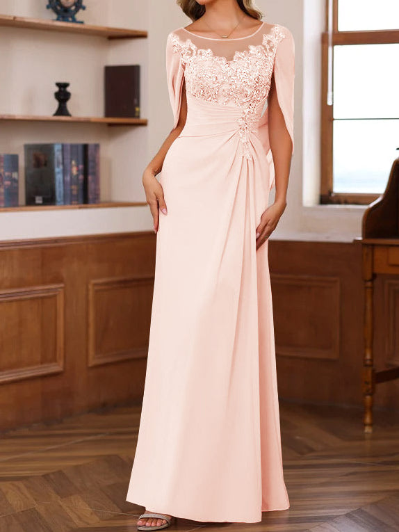 A-Line/Princess Scoop Floor-Length Mother of the Bride Outfits with Pleated & Sequins