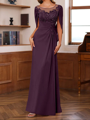 A-Line/Princess Scoop Floor-Length Mother of the Bride Outfits with Pleated & Sequins