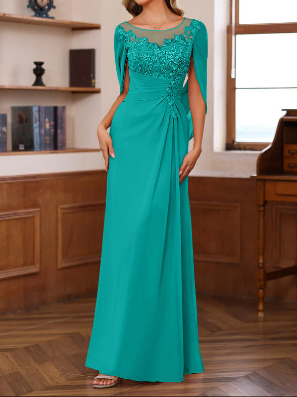 A-Line/Princess Scoop Floor-Length Mother of the Bride Outfits with Pleated & Sequins
