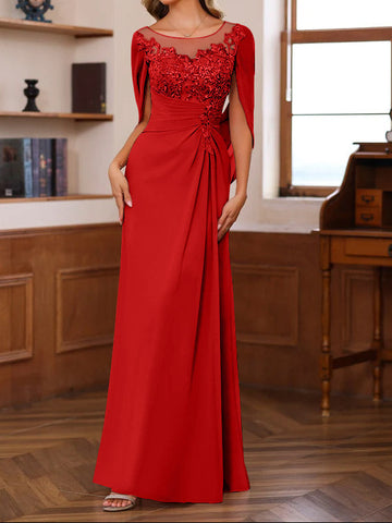 A-Line/Princess Scoop Floor-Length Mother of the Bride Outfits with Pleated & Sequins