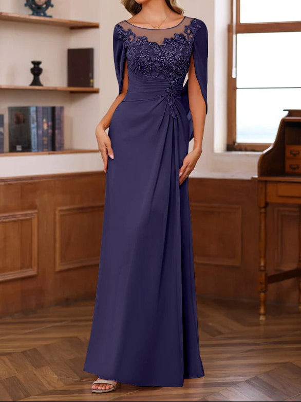 A-Line/Princess Scoop Floor-Length Mother of the Bride Outfits with Pleated & Sequins