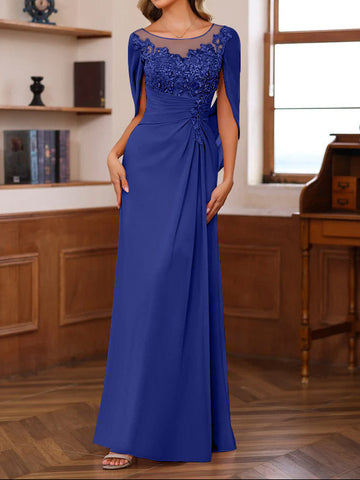 A-Line/Princess Scoop Floor-Length Mother of the Bride Outfits with Pleated & Sequins