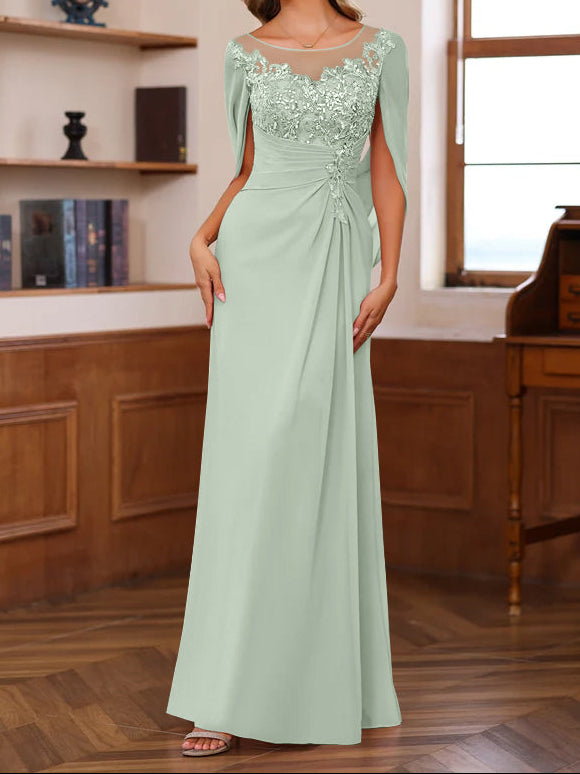 A-Line/Princess Scoop Floor-Length Mother of the Bride Outfits with Pleated & Sequins