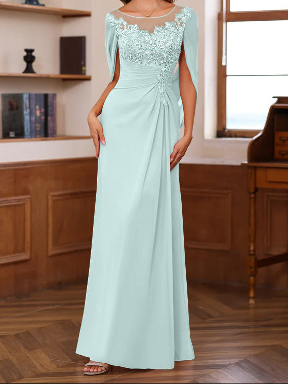A-Line/Princess Scoop Floor-Length Mother of the Bride Outfits with Pleated & Sequins