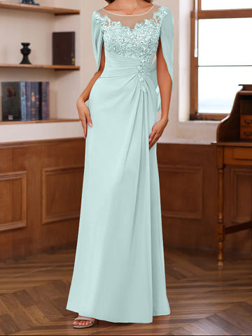 A-Line/Princess Scoop Floor-Length Mother of the Bride Outfits with Pleated & Sequins