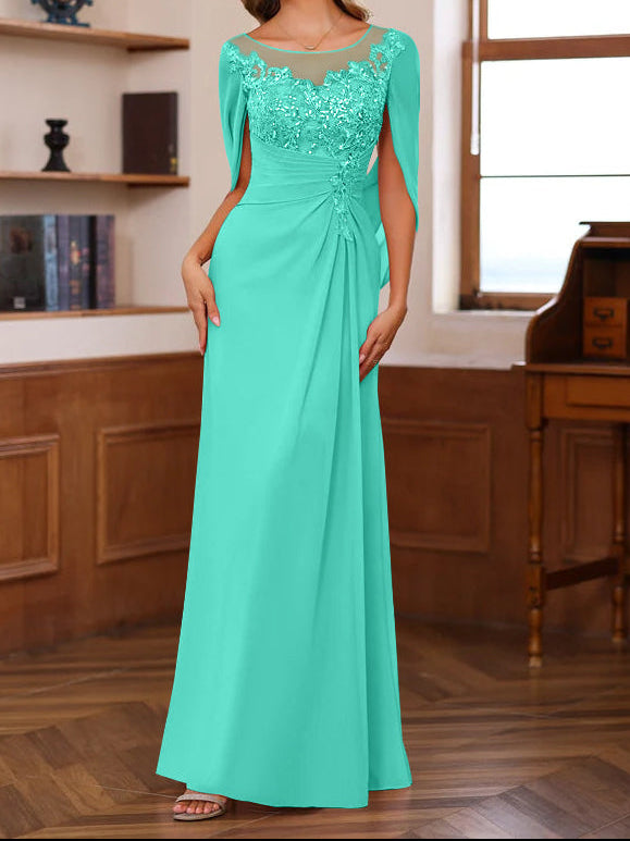 A-Line/Princess Scoop Floor-Length Mother of the Bride Outfits with Pleated & Sequins