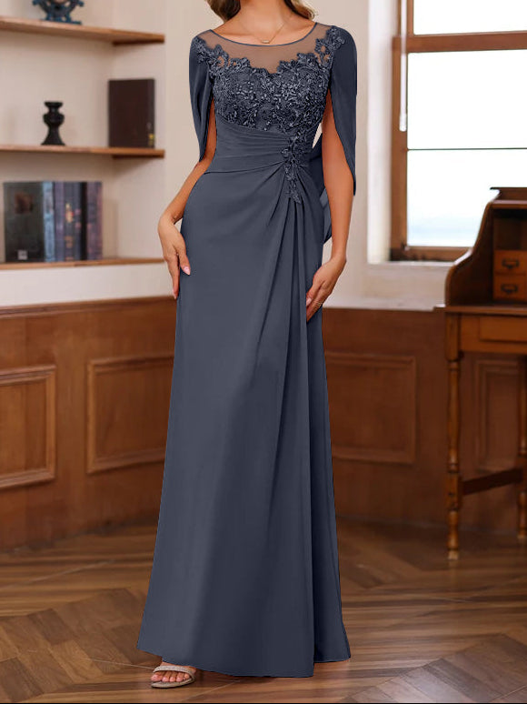 A-Line/Princess Scoop Floor-Length Mother of the Bride Outfits with Pleated & Sequins