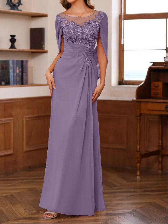 A-Line/Princess Scoop Floor-Length Mother of the Bride Outfits with Pleated & Sequins