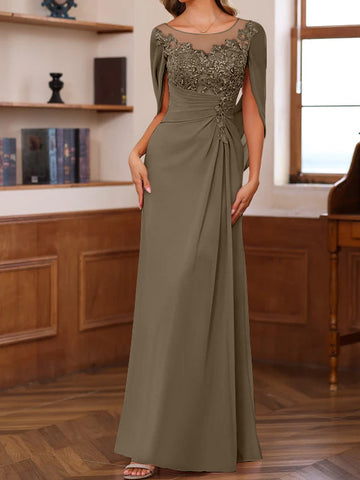 A-Line/Princess Scoop Floor-Length Mother of the Bride Outfits with Pleated & Sequins