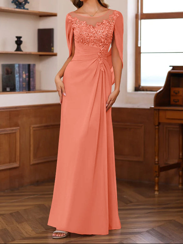 A-Line/Princess Scoop Floor-Length Mother of the Bride Outfits with Pleated & Sequins