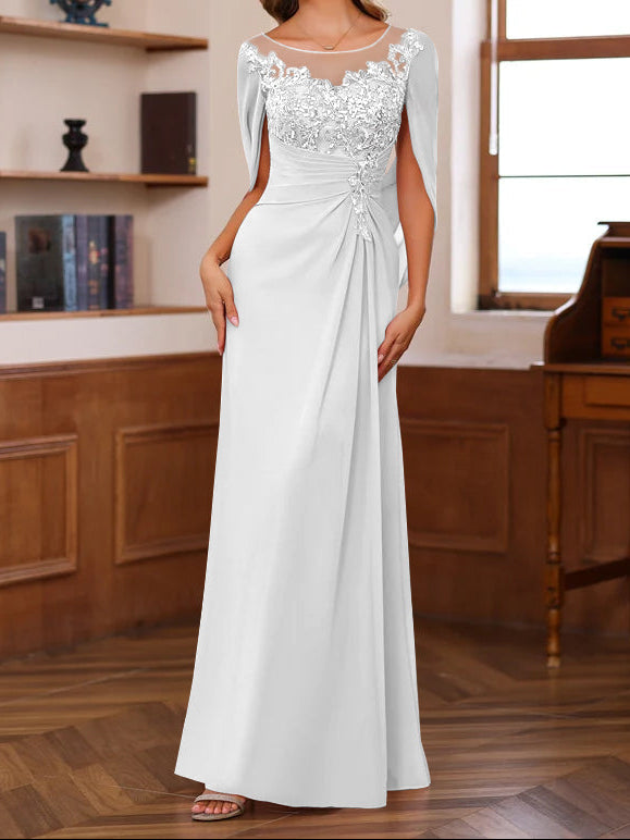 A-Line/Princess Scoop Floor-Length Mother of the Bride Outfits with Pleated & Sequins