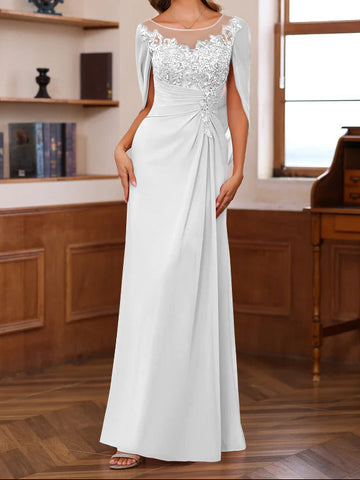 A-Line/Princess Scoop Floor-Length Mother of the Bride Outfits with Pleated & Sequins