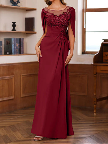 A-Line/Princess Scoop Floor-Length Mother of the Bride Outfits with Pleated & Sequins