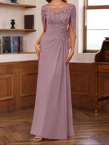 A-Line/Princess Scoop Floor-Length Mother of the Bride Outfits with Pleated & Sequins
