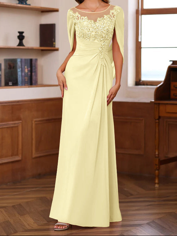 A-Line/Princess Scoop Floor-Length Mother of the Bride Outfits with Pleated & Sequins
