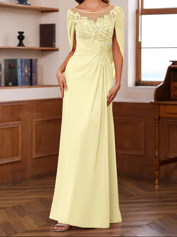 A-Line/Princess Scoop Floor-Length Mother of the Bride Outfits with Pleated & Sequins