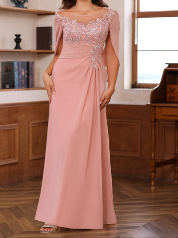 A-Line/Princess Scoop Floor-Length Mother of the Bride Outfits with Pleated & Sequins
