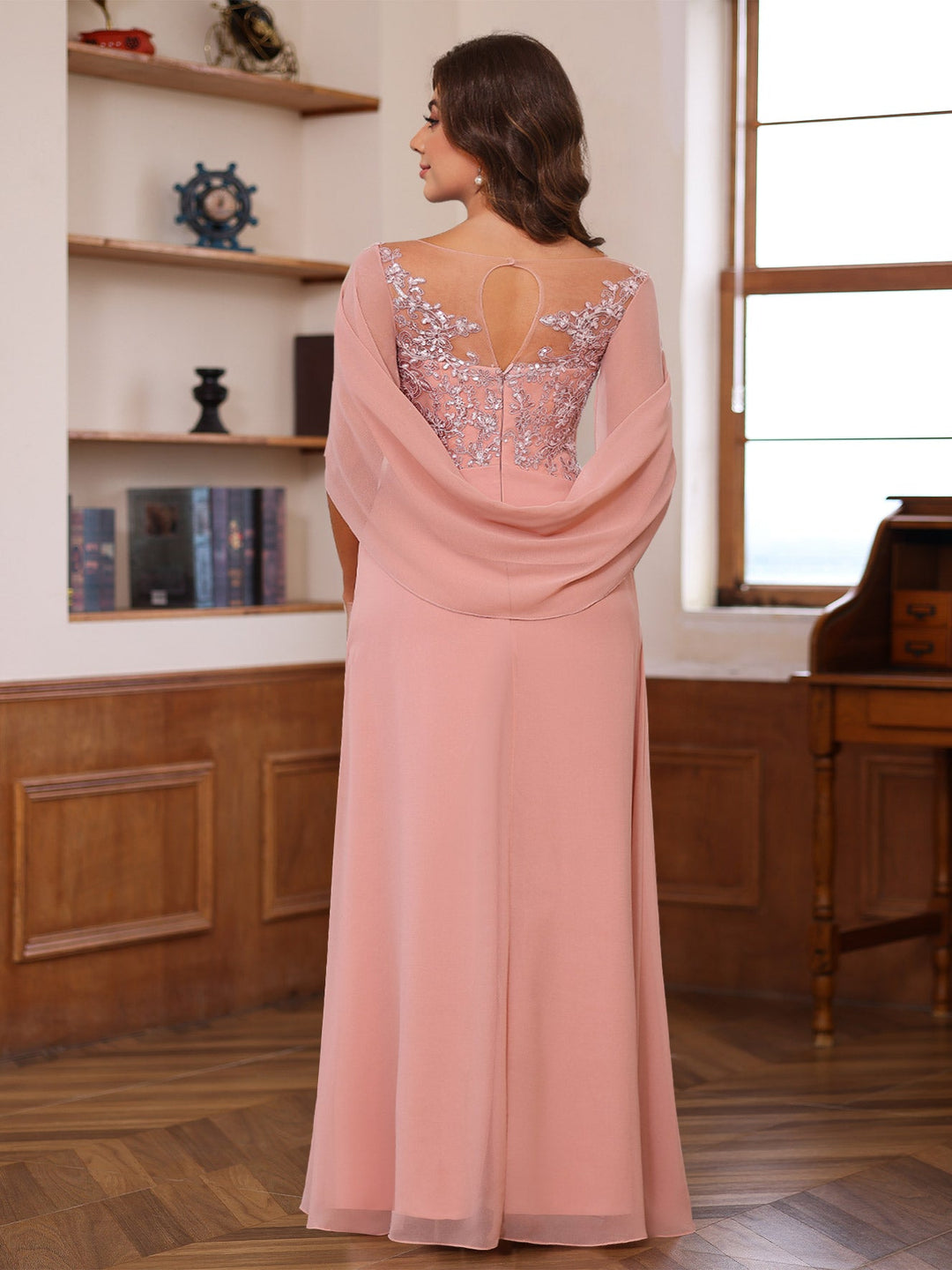 A-Line/Princess Scoop Floor-Length Plus Size Mother of the Bride Outfits with Pleated & Sequins