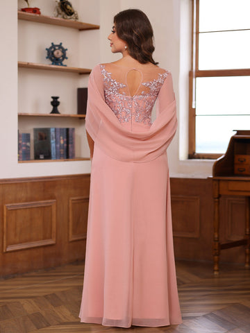 A-Line/Princess Scoop Floor-Length Plus Size Mother of the Bride Outfits with Pleated & Sequins
