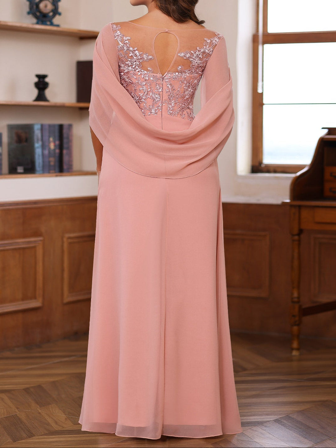 A-Line/Princess Scoop Floor-Length Mother of the Bride Outfits with Pleated & Sequins