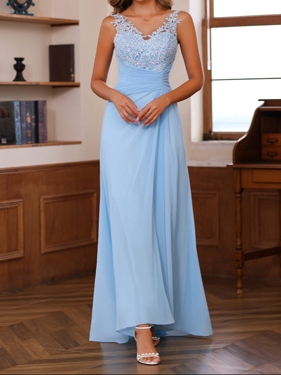 A-Line/Princess V-Neck 2 Pics Floor-Length Mother of the Bride Dresses with Appliques, Ruffles & Wrap