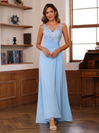 A-Line/Princess V-Neck 2 Pics Floor-Length Plus Size Mother of the Bride Dresses with Appliques, Ruffles & Wrap