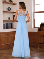 A-Line/Princess V-Neck 2 Pics Floor-Length Plus Size Mother of the Bride Dresses with Appliques, Ruffles & Wrap