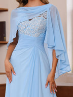 A-Line/Princess V-Neck 2 Pics Floor-Length Plus Size Mother of the Bride Dresses with Appliques, Ruffles & Wrap