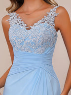 A-Line/Princess V-Neck 2 Pics Floor-Length Plus Size Mother of the Bride Dresses with Appliques, Ruffles & Wrap